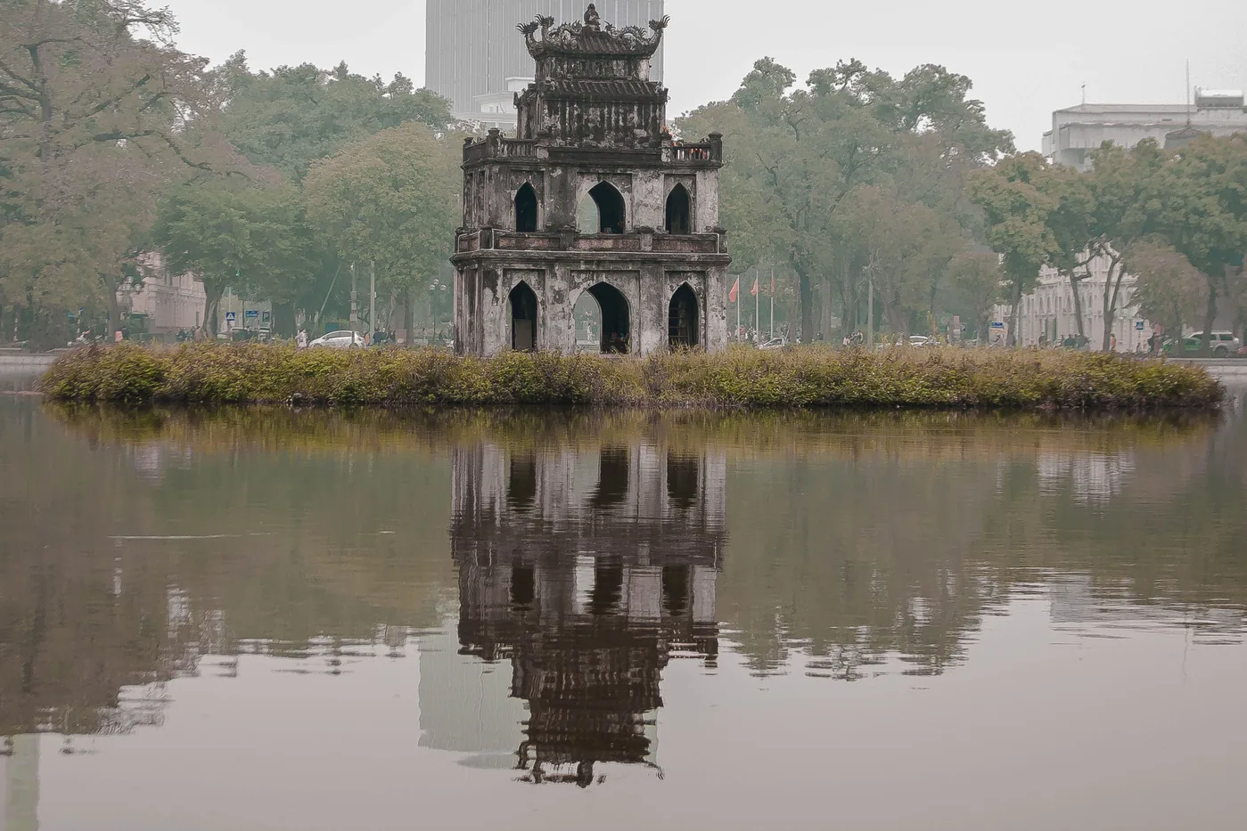 Turtle Tower on Hoan Kiem Lake, a minute from our homes